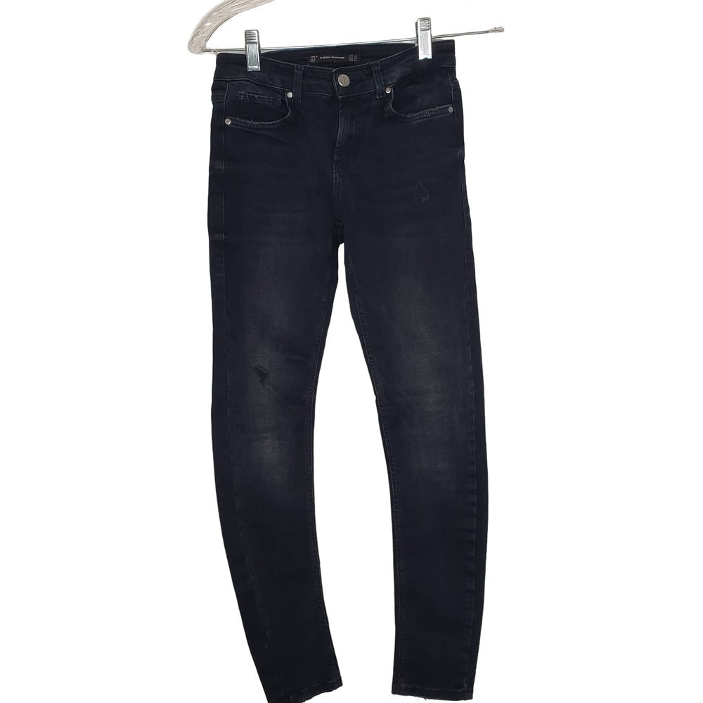 Zara Basic Z1975 Black Skinny Jeans‎ Mid Rise Denim 5 Pocket  0